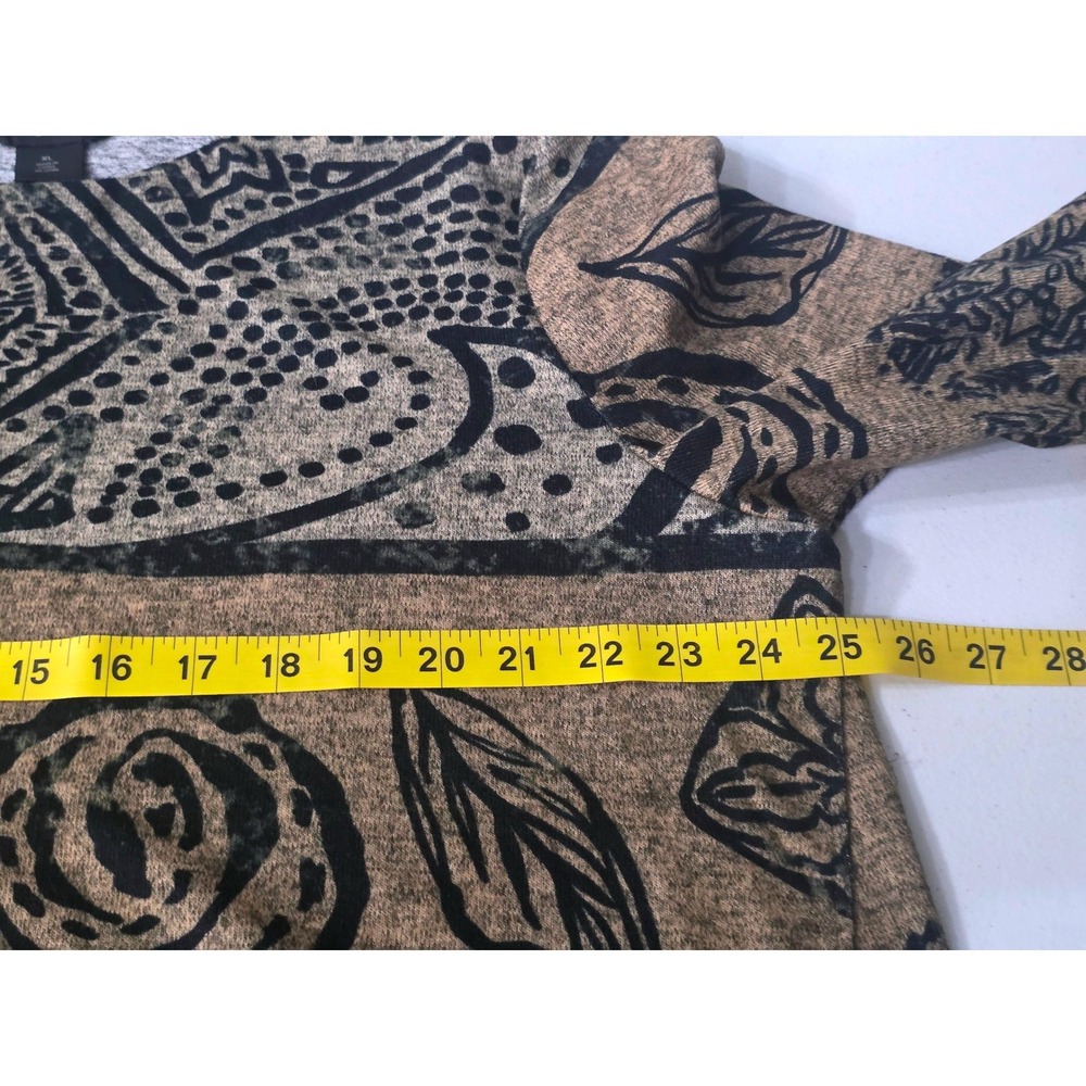 Ali Miles Womens XL Mixed Print Tunic Long Sleeve Pocket Knit Top Brown Gray - Picture 5 of 9